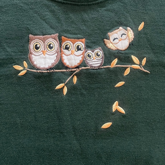 Country Store Owl Embroidered Sweatshirt Forest Green XL Cottagecore - Picture 3 of 5